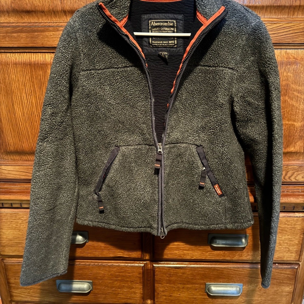 Abercrombie & Fitch Sherpa Fleece Jacket Gray Full Zip Cozy Unisex Size M